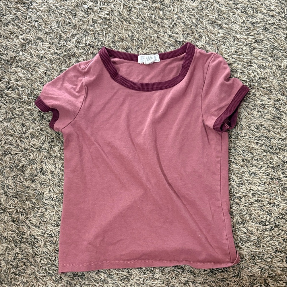 Full Tilt Mauve Pink Short Sleeve Ringer Top